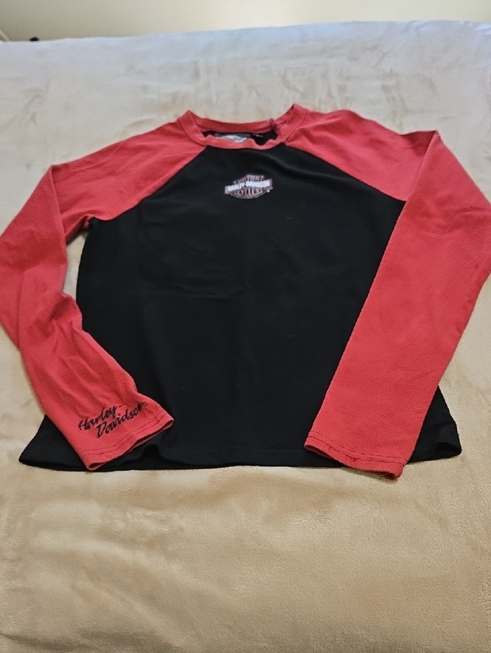 Harley-Davidson Black and Red Ladies Long-Sleeve Raglan Tee